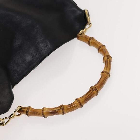 GUCCI Bamboo Hand Bag Leather Black Gold 001 001 - Picture 7 of 16
